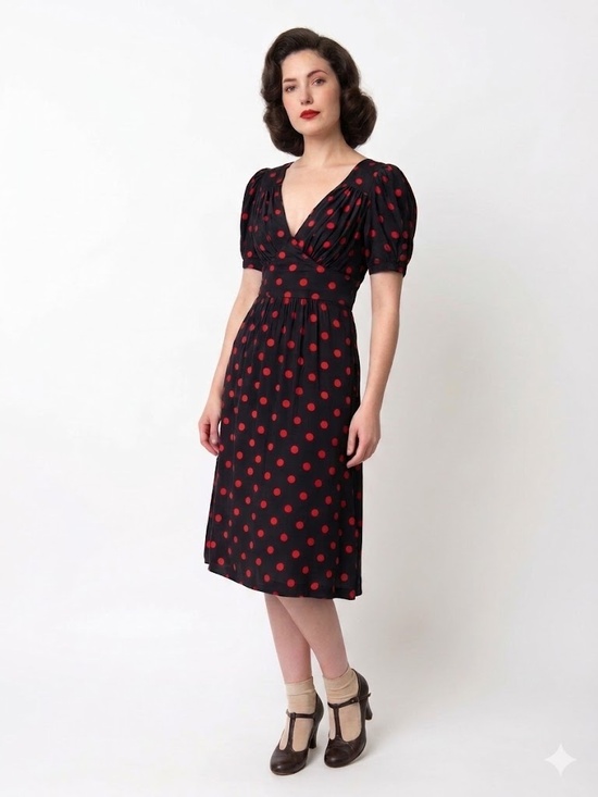 Betsey Johnson Dresses & Skirts - Vintage Betsey Johnson 100% Silk Black Red Polka Dot Puff Sleeve Dress